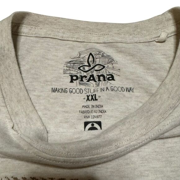 PrAna Men's Beige Long Sleeve Crew Neck T-Shirt Spell Out Sleeve Size XXL - Picture 5 of 8